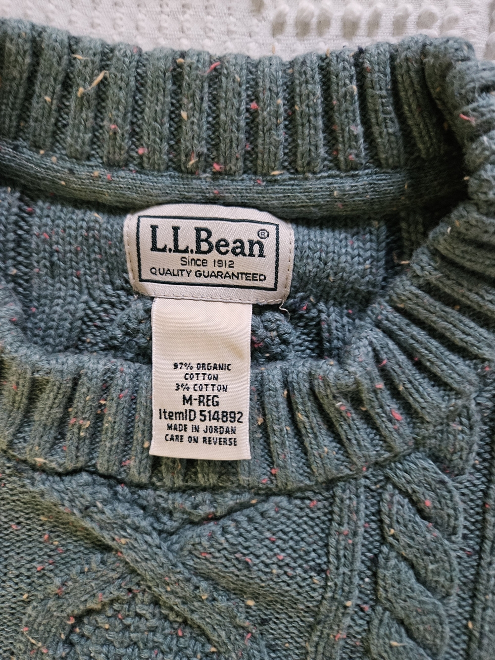 L.L. Bean Teal Cable Knit Crewneck Sweater - Picture 3 of 3
